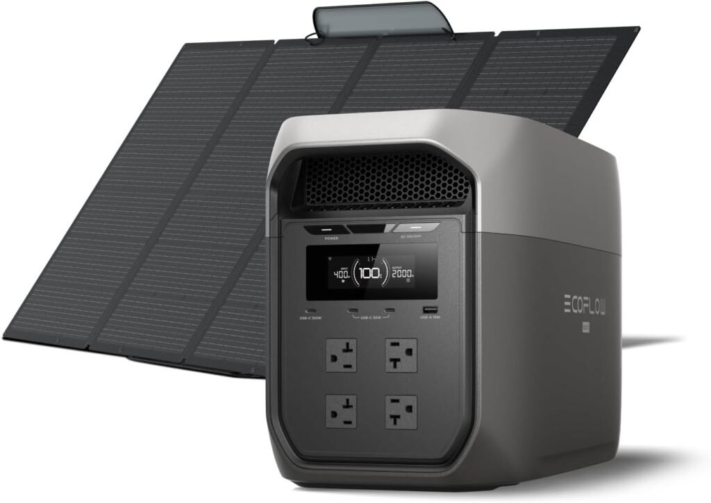 EF ECOFLOW Solar Generator DELTA 2 Max 2048Wh with 220W Solar Panel, LiFePO4 Battery Portable Power Station, Up to 3400W AC Output, AC + Solar Fast Dual Charging 0-100% in 1 Hr For Outdoor Camping RV