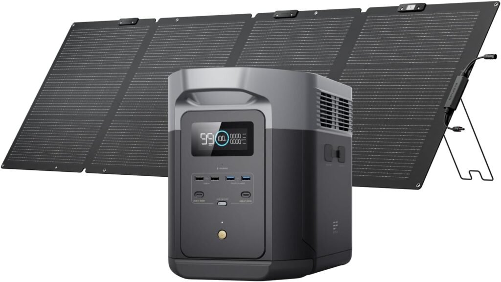 EF ECOFLOW Solar Generator DELTA 2 Max 2048Wh with 220W Solar Panel, LiFePO4 Battery Portable Power Station, Up to 3400W AC Output, AC + Solar Fast Dual Charging 0-100% in 1 Hr For Outdoor Camping RV