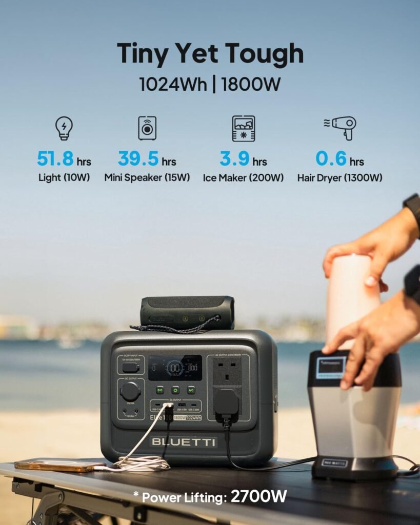 BLUETTI Elite V2 Solar Generator, 1024Wh LFP Battery Backup w/ 1800W AC Outlets (3600W Surge), 35% Smaller, Portable Power for Camping, Outages, and UPS Backup (Solar Panel Optional)