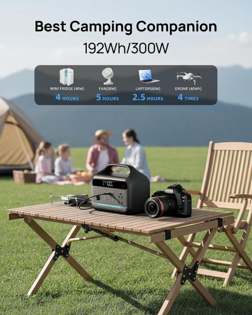 DARAN Portable Power Station 300W, 192Wh LiFePO4 Battery, Solar Generator with 110V AC Outlet Ports,Battery Backup for Camping, RV, Home Emergency Backup