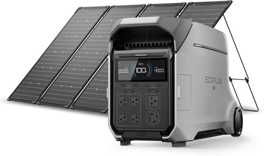 EF ECOFLOW Power Station 4096Wh DELTA Pro with 4X125W Solar Panels, 25% High-Efficiency, 4000W Portable Power Station, AC + Solar Fast Dual Charging For Camping RV EF ECOFLOW Power Station 4096Wh DELTA Pro with 4X125W Solar Panels, 25% High-Efficiency, 4000W Portable Power Station, AC + Solar Fast Dual Charging For Camping RV