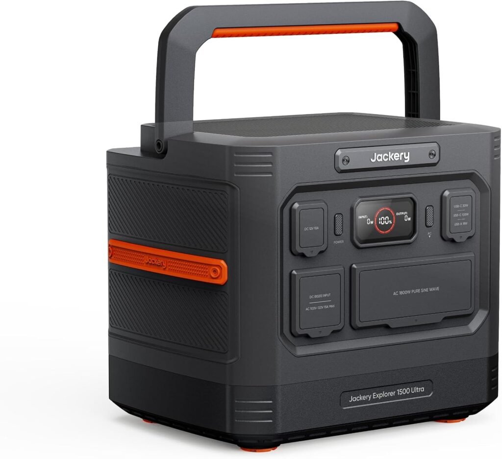 Jackery Explorer Ultra Portable Power Station, 1536Wh LiFePO4 Battery, 1800W AC (3600W Peak), IP65 Waterproof, 1.5H Fast Recharge, Solar Generator for Camping, RV Backup