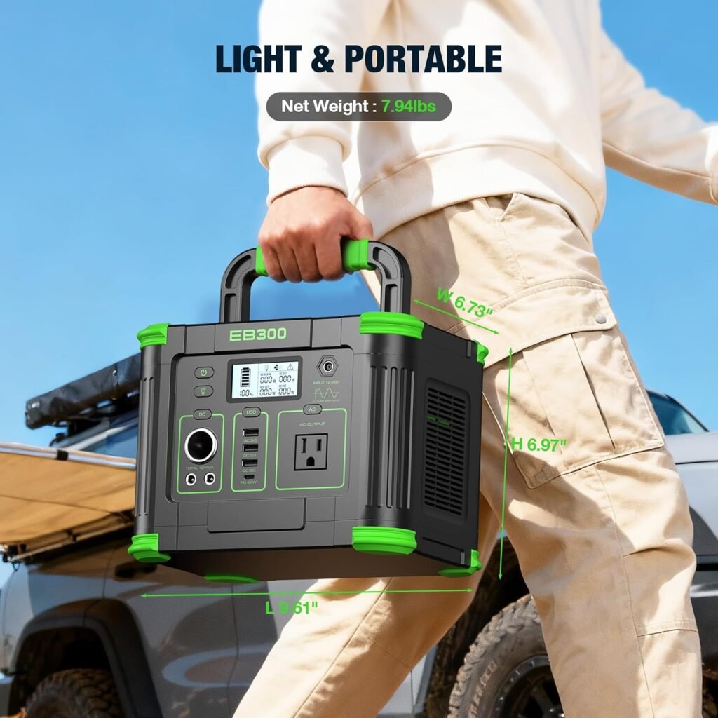 Portable Power Station 330W 288.6Wh Solar Generator, LiFePO4 Battery, 60W USB-C PD Fast Charging, Pure Sine Wave AC Outlet, 5W Wireless Charger, LED Flashlight for Camping, Home Emergency Outdoor